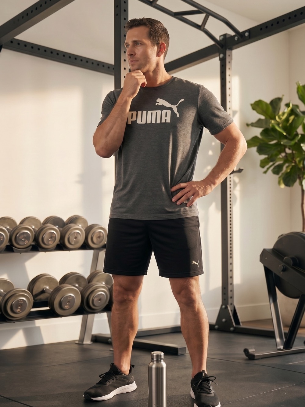 Puma Men’s Charcoal Gray Logo Short-Sleeve Tee